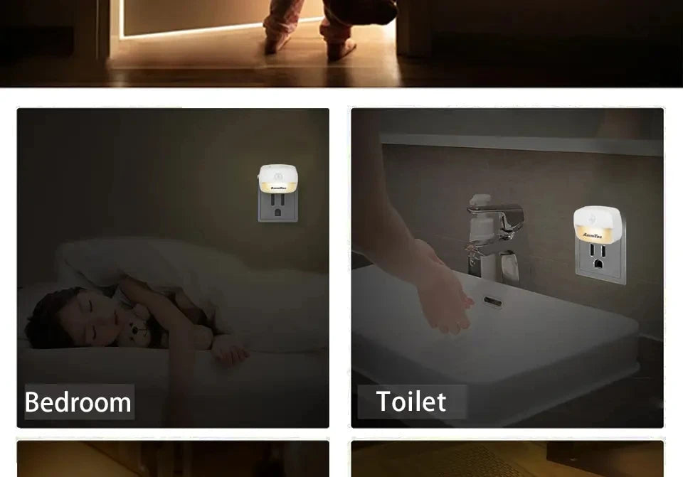 LED Night Light With Motion Sensor Light EU US Plug Socket Lamps Children Night Lights Wireless Wall Bedside Bedroom Night Lamp - Jack market 1988Jack Market 1988