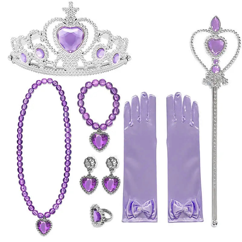 Girls Princess Dress Accessories Gloves Wand Crown Jewelry Set Princess Wig Braid Princess Dress Costume Cosplay Accessories