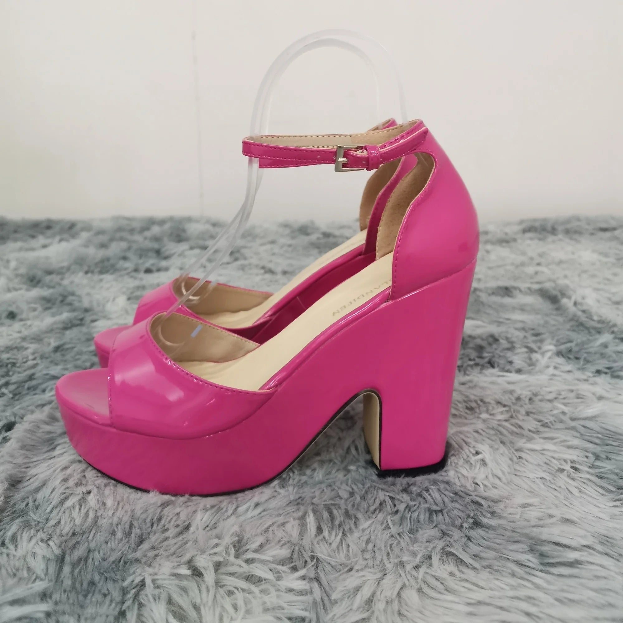 Women Sandals 2026 Summer Ankle Strap Pumps Colourful Sexy Peep Toe Square High Heels Flock Platform Wedding Pole Dancing Shoes
