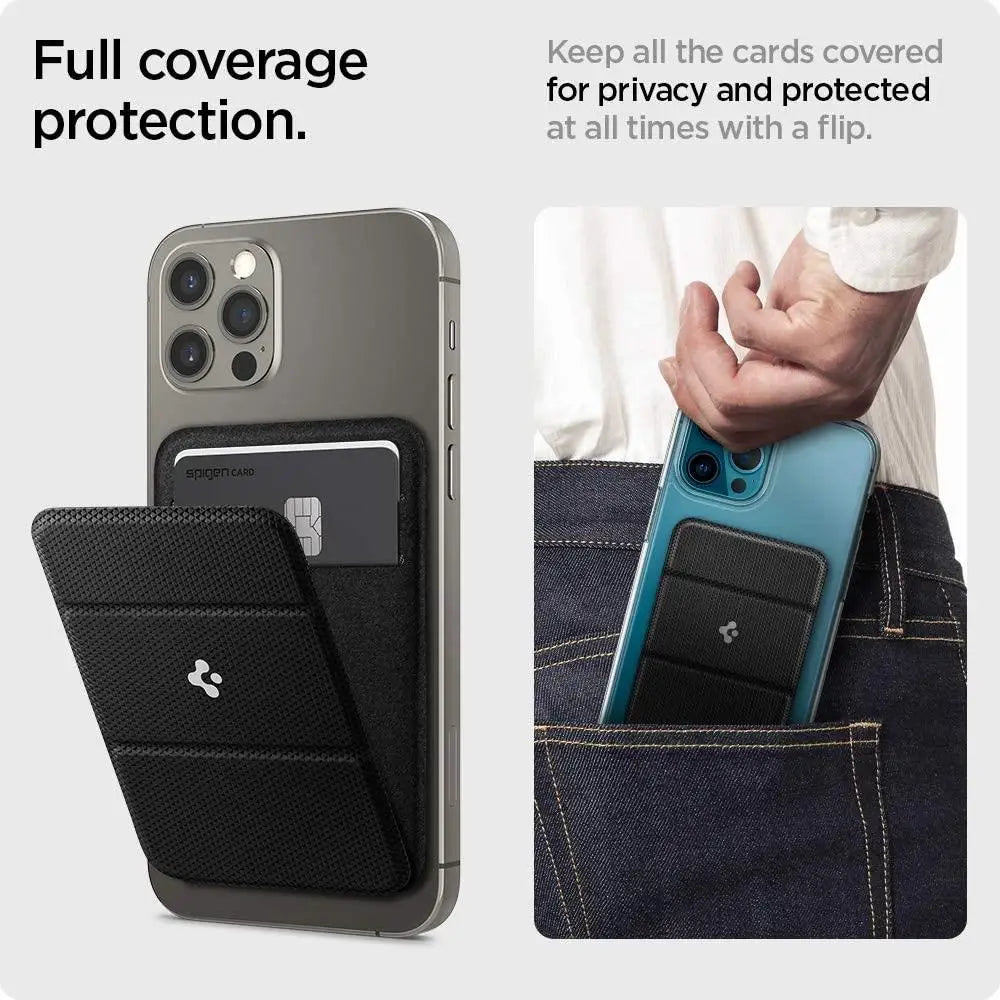Spigen Magnetic Wallet Card Holder for MagSafe with Kickstand - Sleek Black Design