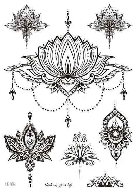 Henna Luxe Temporary Waterproof Tattoos - Sexy Body Art for 6 Months, Perfect for Festivals and Bold Self-Expression