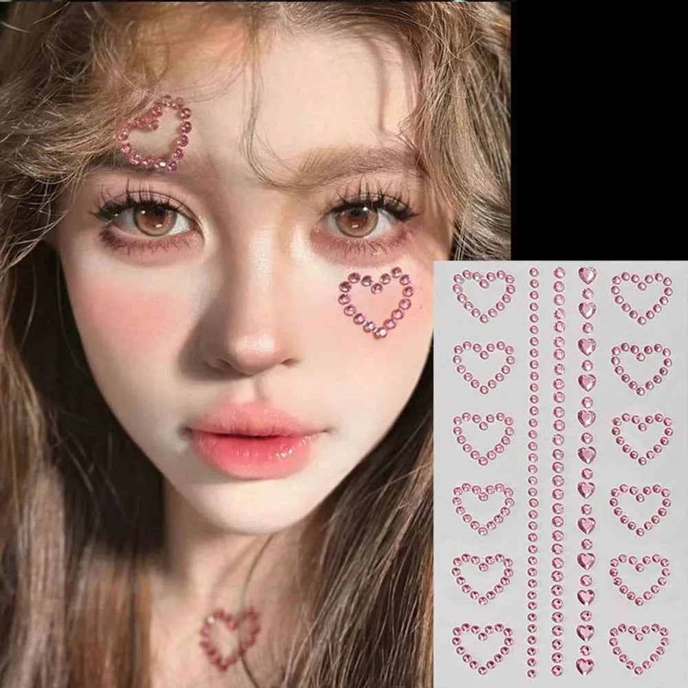 GlamSpark 3D Waterproof Rhinestone Face Jewelry Stickers - Self-Adhesive Pearl Eye Makeup Decor