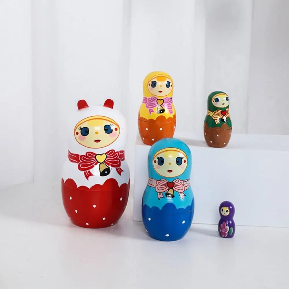 Rabbit 5Pcs/Set Animal Matryoshka Doll Wood Smooth Wooden Stacking Dolls Line Dog Panda Girls Russian Doll Christmas