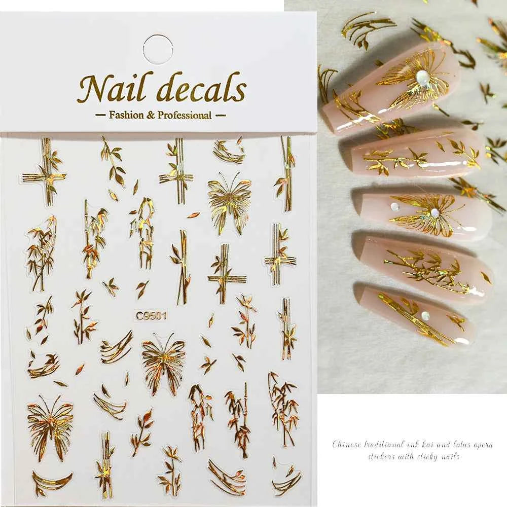 1pcs 3D White Hibiscus Flowers Nail Stickers Holographic Silver Gold Tropical Petal Slider For Nails French Manicure Decoration