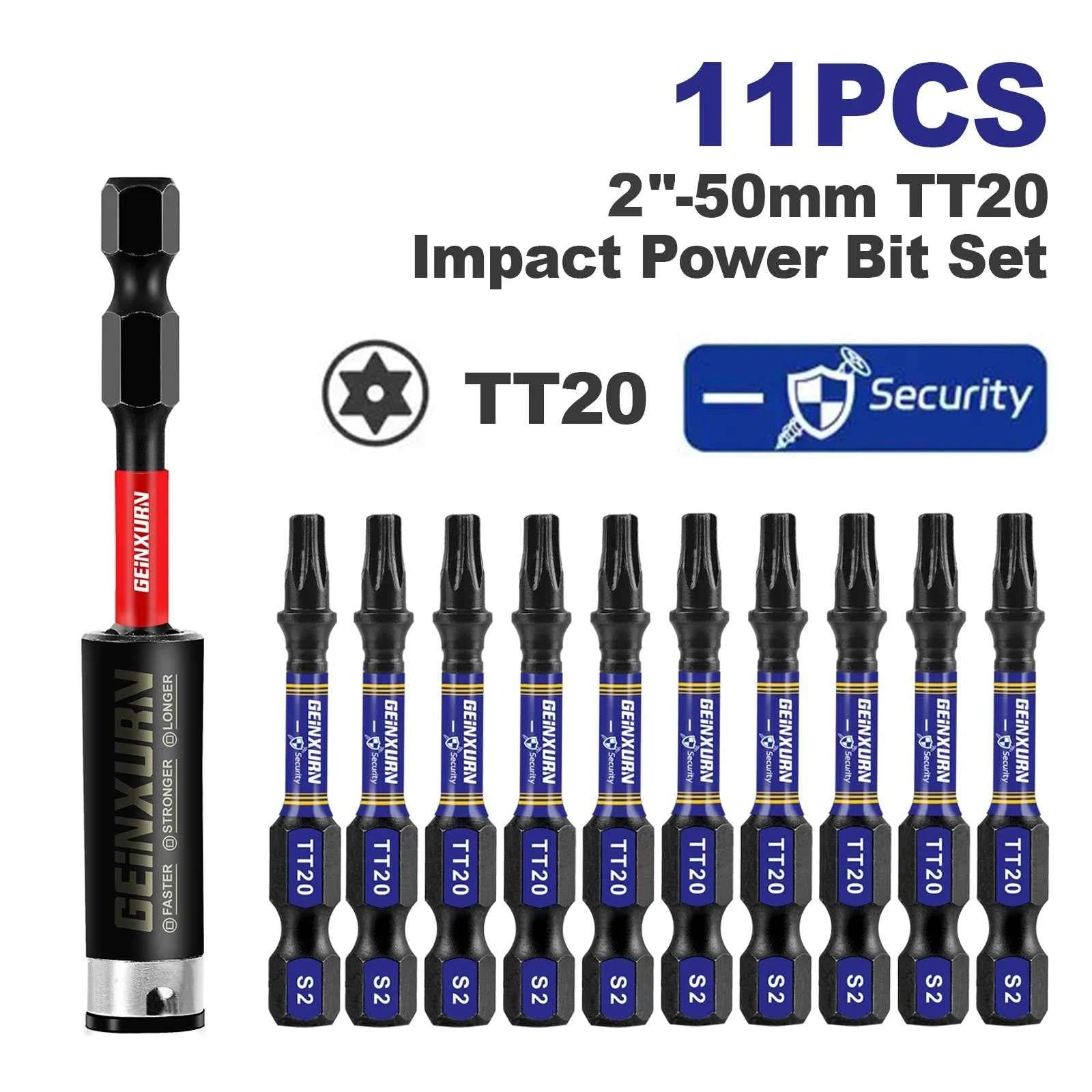 Geinxurn Magnetic Power Bit Set - 2" Impact Tough S2 Alloy Steel Torx Bits for Ultimate Security and Precision
