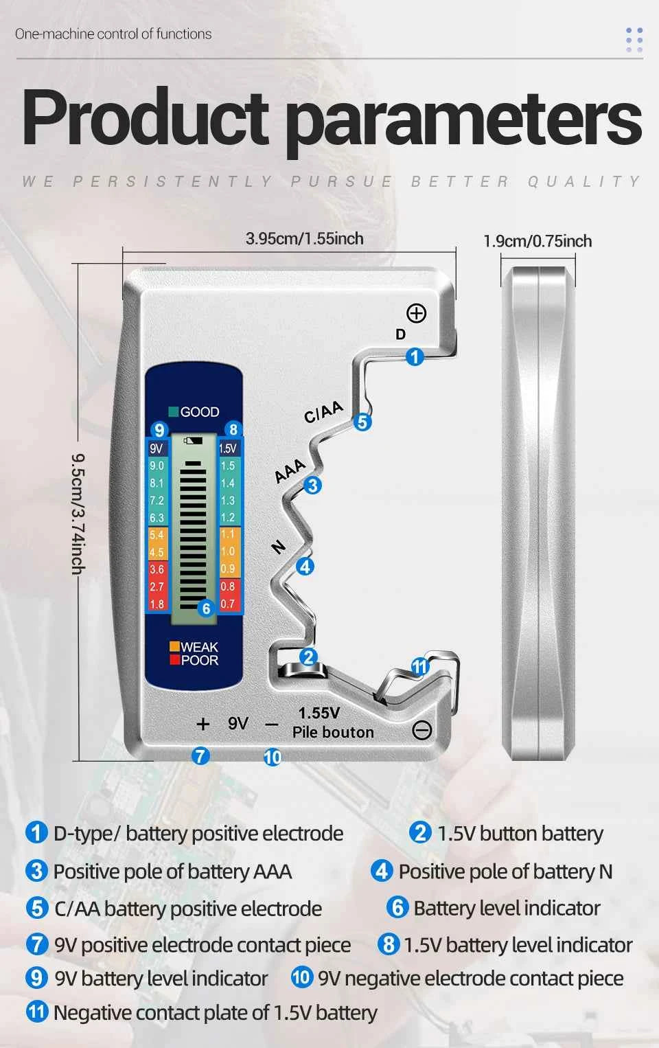Battery Testers LCD Display ANENG Volt Capacity Check C  AA AAA D N 9V 1.55V Universal Button Cell Capacitance Detector Tools