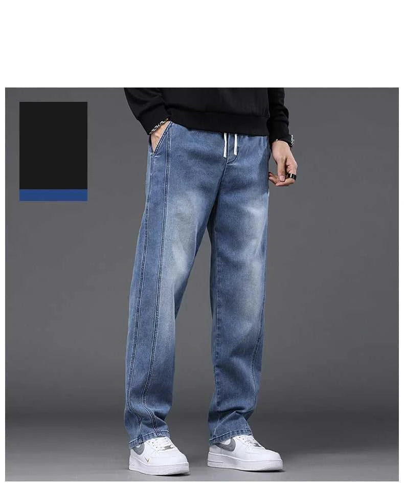Autumn Winter Blue Jeans Men Drawstring Elastic Waist Cotton Cargo Denim Pants Work Fashion Thick Trousers Male Plus Size M-4XL The jack market .AU The jack market .AU Men Fashion $ 48 14:193#Black;5:361386#M(27-28)