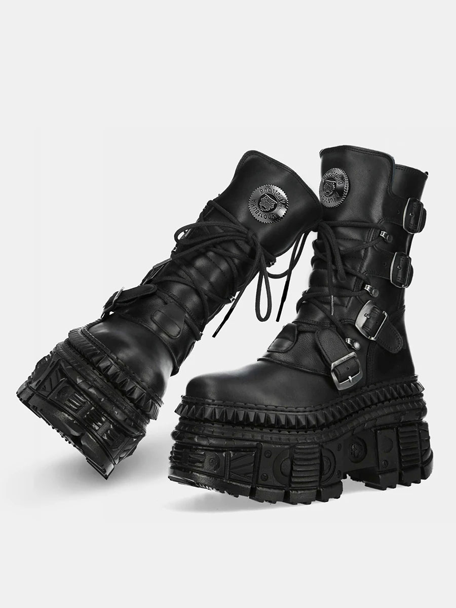 Punk Style Women Boots Lace-up Heel Height Platform Shoes Woman Gothic Ankle Rock Boots Metal Decor Man And Woman Sneakers 2025