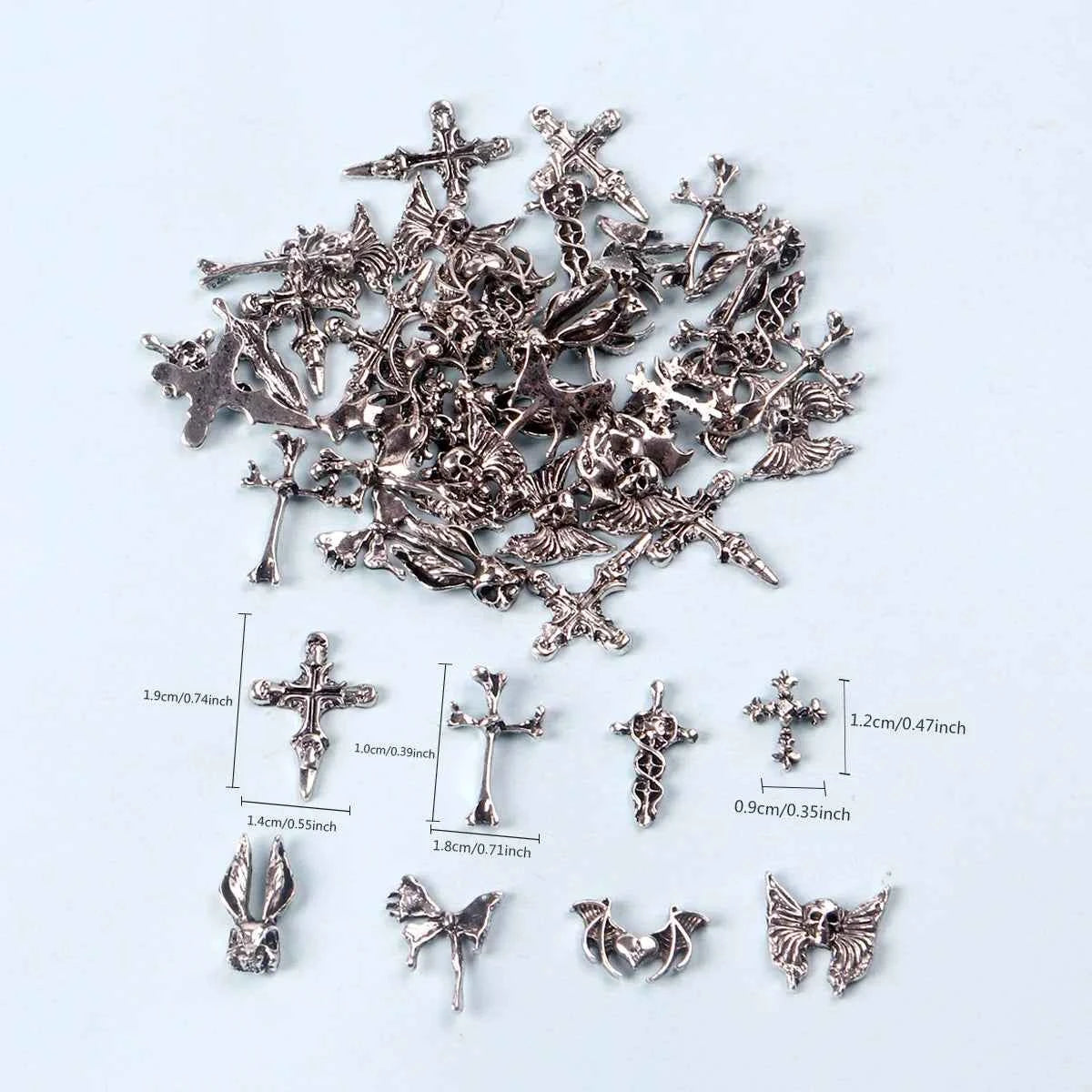 TSZS 50pcs/bag Mix Punk 3D Retro Cross Jewelry Nail Art Charms Mix Shape Grey Cross Nail Charms Nail Manicure Decoration