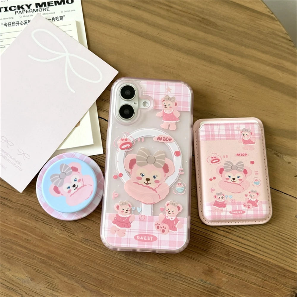 2IN1 Candy Cute Pink For Magsafe Wallet Leather Card Bag Holder For iPhone 17 12 13 14 15 Plus 16 Pro Max Candy Color Girl Cover