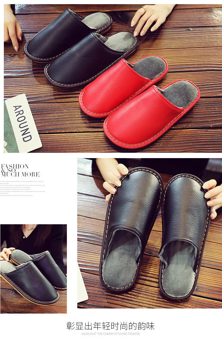Soft Short Plush Men's Slippers Plus Size 44-45 Indoor Leather Slippers Winter Fashion Shoes 2026 New Unisex Home Slippers