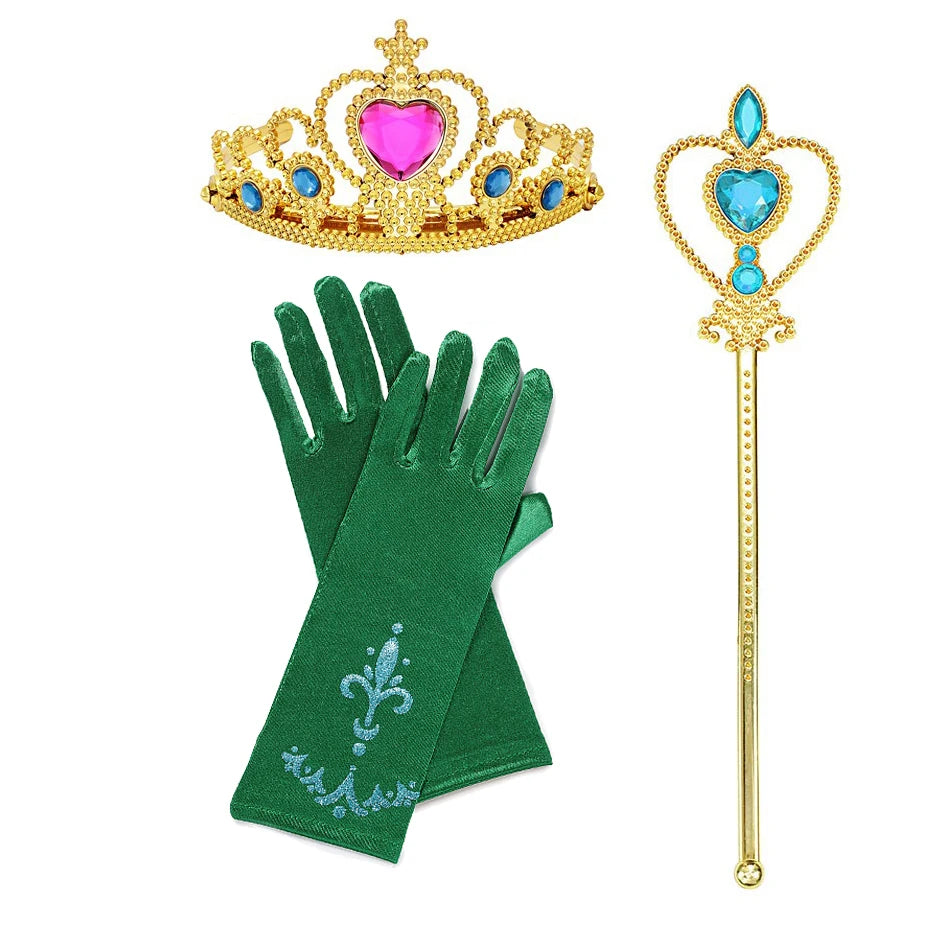 Girls Princess Dress Accessories Gloves Wand Crown Jewelry Set Princess Wig Braid Princess Dress Costume Cosplay Accessories