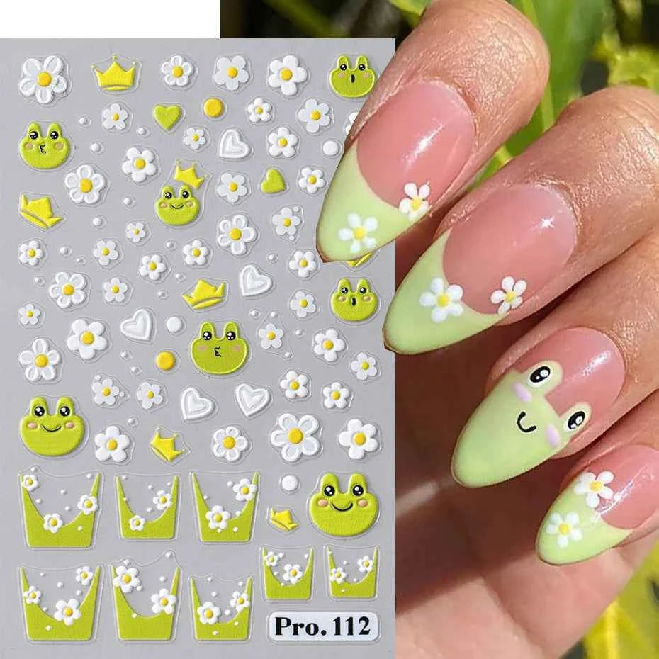 Daisy Dreams Nail Stickers - 5D White Flower & Bee Design, Self-Adhesive Acrylic Decals for DIY Manicure Magic