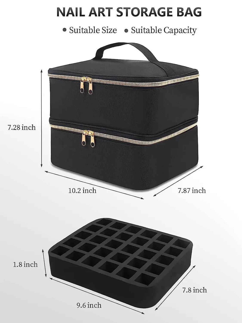 30 Bottle Black Nail Polish Storage Bag Essential Oil Case Cosmetic Handbag Organizer Travel Bag Large Capacity Two Layer