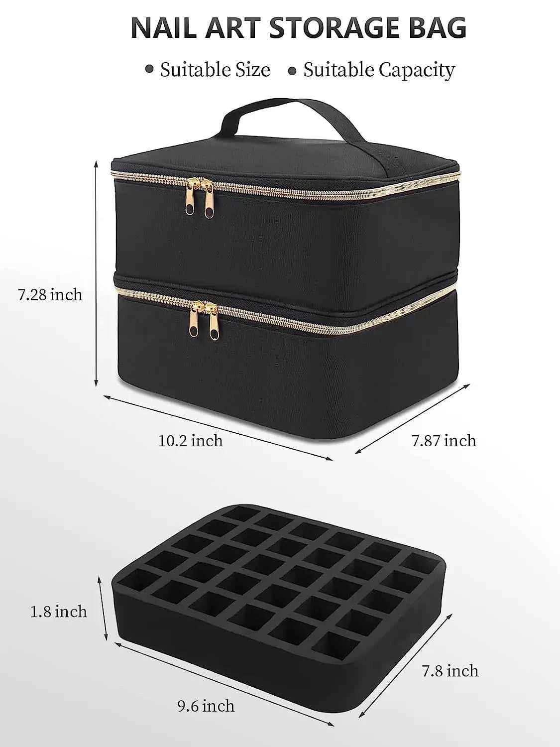 30 Bottle Black Nail Polish Storage Bag Essential Oil Case Cosmetic Handbag Organizer Travel Bag Large Capacity Two Layer