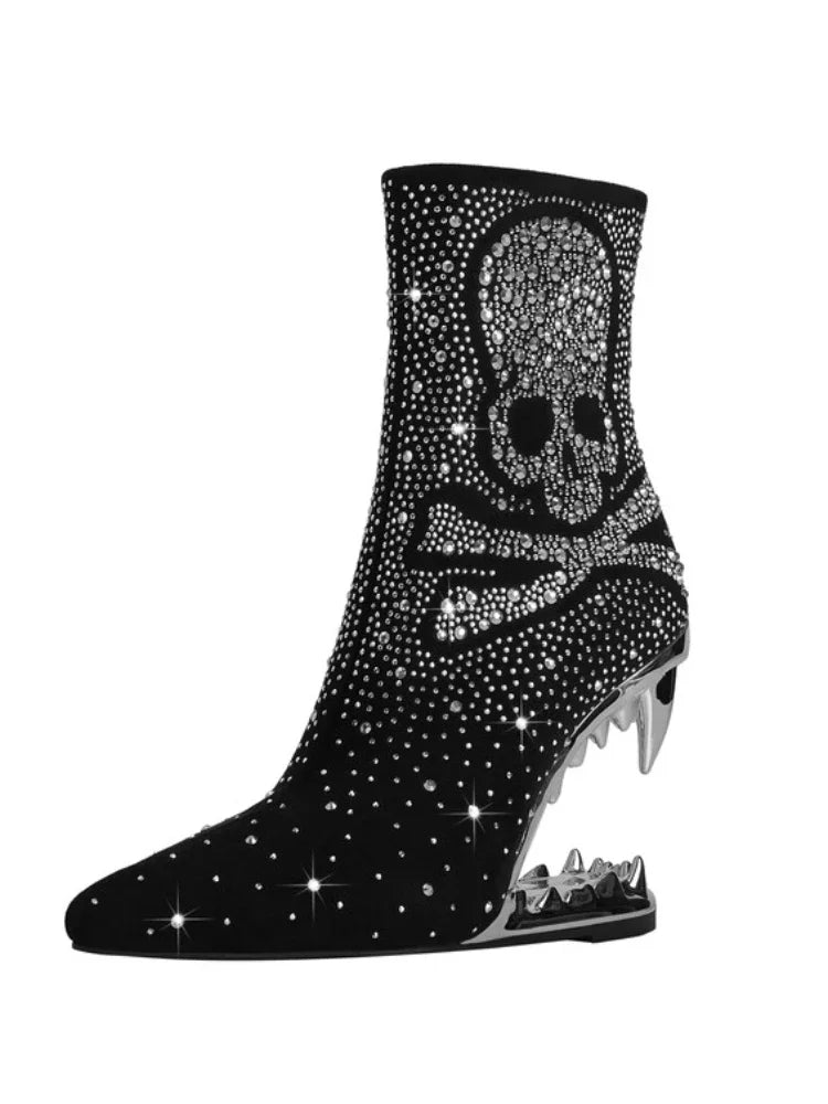 Women's Pointed Tiger Teeth Heel Knee High Elastic Boots Fashionable Over-the-Knee Super High Heel Banquet Show Shoes Autumn Winter