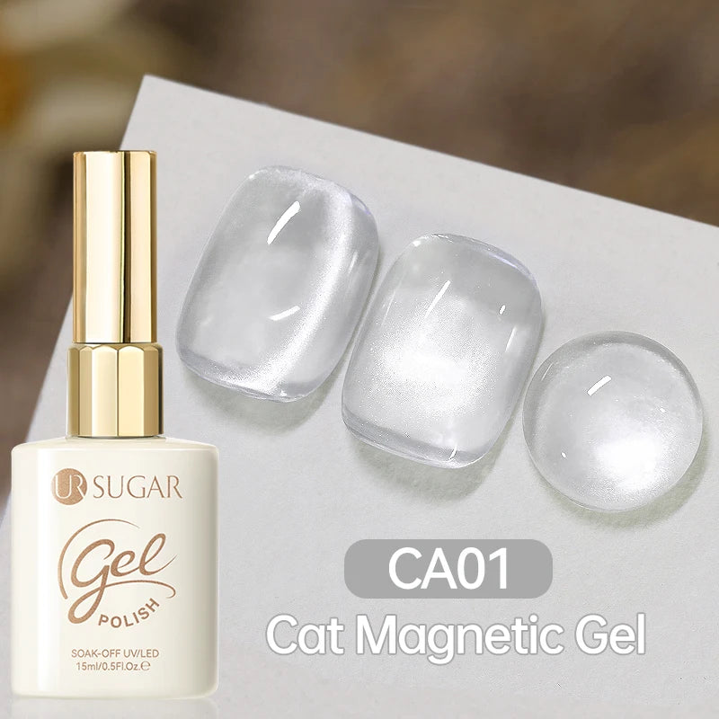 UR SUGAR 15ml  Autumn Winter Red Cat Magnetic Gel Nail Polish White Dopamine Nail Sparkling Glitter Soak Off UV LED for Manicure
