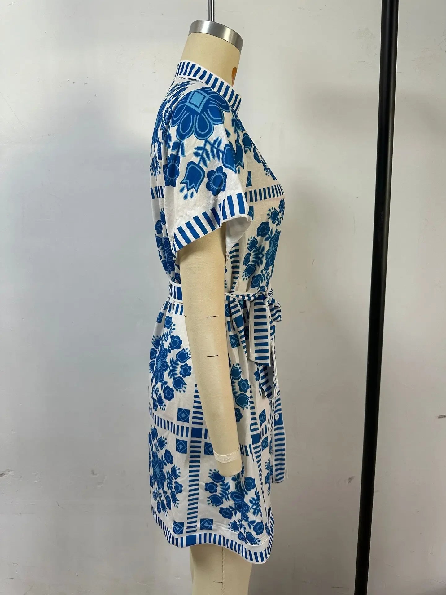 Fashionable Printed Belted Casual Women's Dress Summer Style Cross-Border Clothing Elegant Simple Design Maxi Length Gown