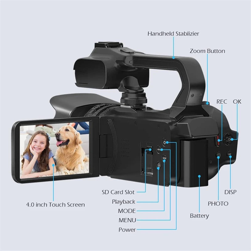 4K Professional Video Cameras for Photography 64MP Ultra HD 18X Digital Zoom Camcorders YouTube Live Streaming Vlog Recorder
