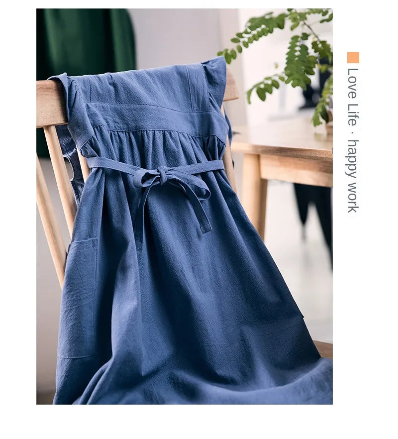 Cross Back Apron Kitchen Apron Ruffled with Pockets for Chef Gardening Pink Work Women with Big Pinafore Dress Cooking Baking