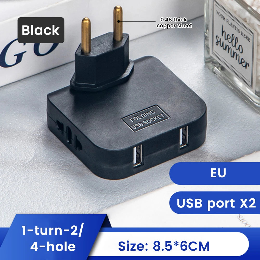 EU Universal Plug Dual USB Interface 3 In 1 Foldable Rotate Plug Hidden Socket USB 2A/5V 2500W Fast Charger Portable Travel Set