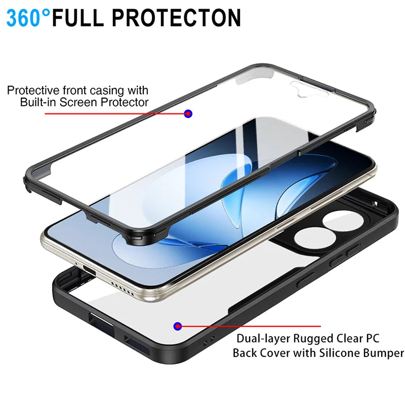 OPPO 360 Full Body Heavy Duty Case - Double-Sided Transparent Soft Cover for Reno 4Z, 5 Lite, 5Z, 7 & 5G