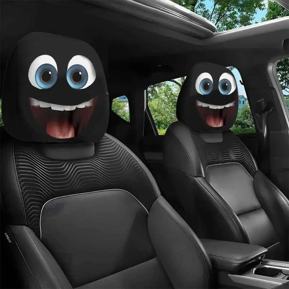 2Pcs Universal Car Seat Cover Black Skull Pattern Breathable Headrest Cover Dust-proof Elastic Car Seat Headrest Interior Decor