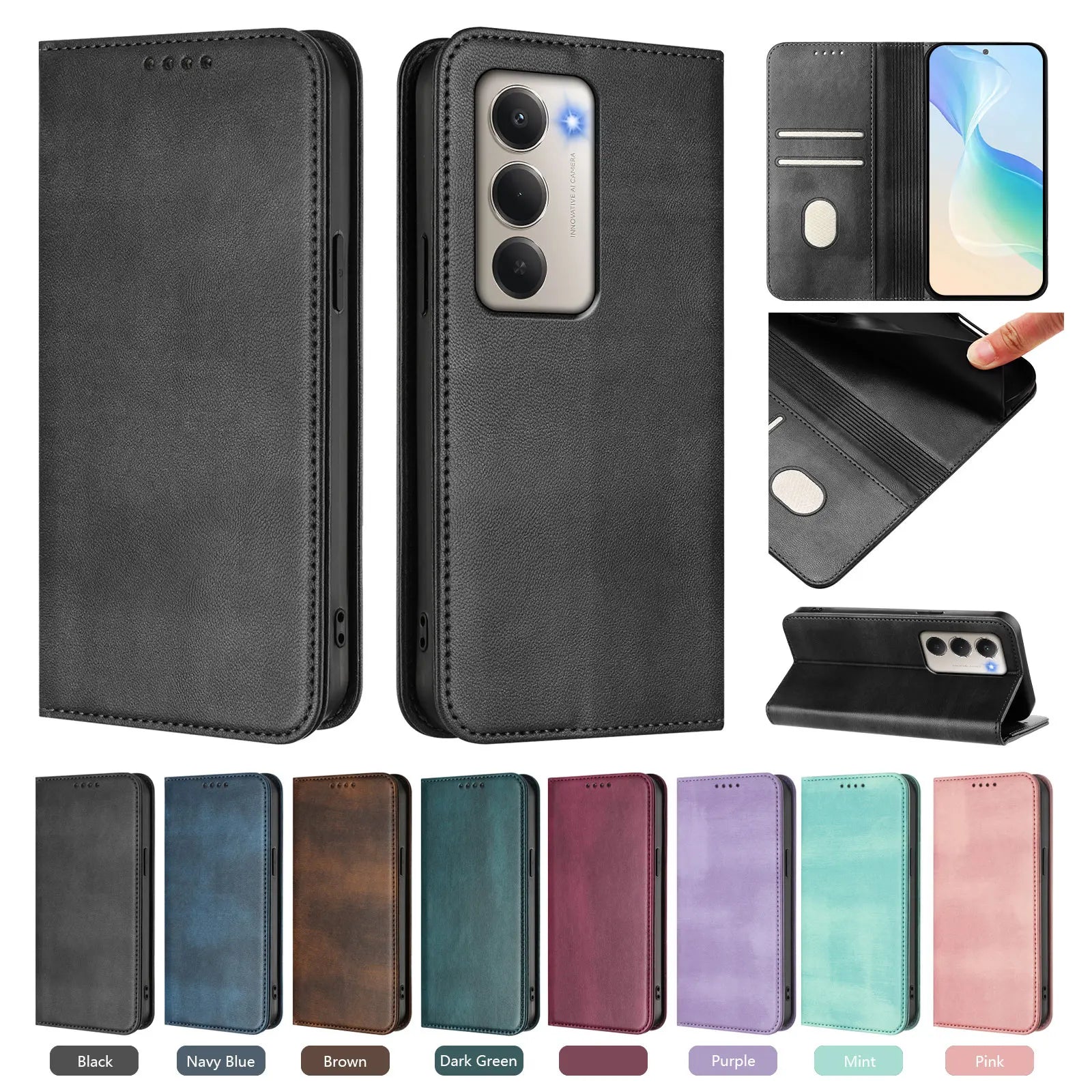 Luxury Leather Wallet Flip Case for Xiaomi Redmi 15/15C & Poco C85 - Magnetic Back Cover