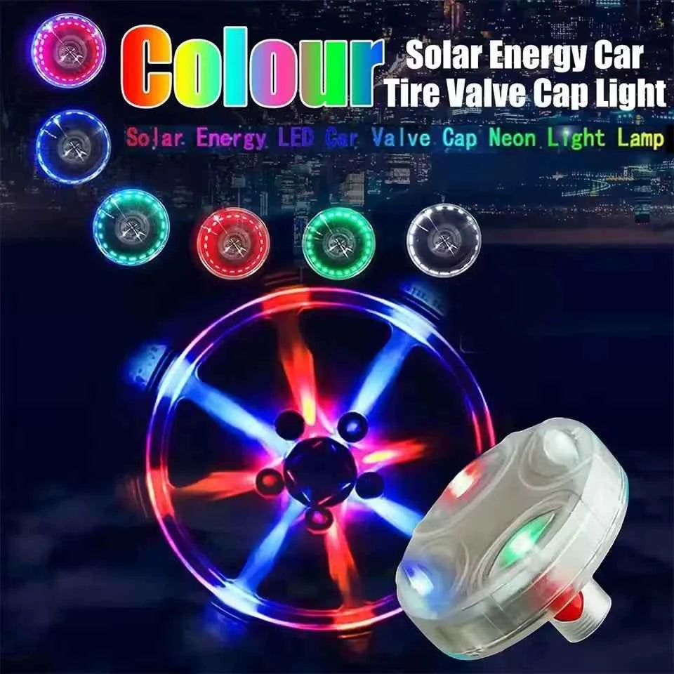 Solar powered car wheel hub lights ghost fire rainbow flashing decorative lights electric car valve lights motorcycle tire light