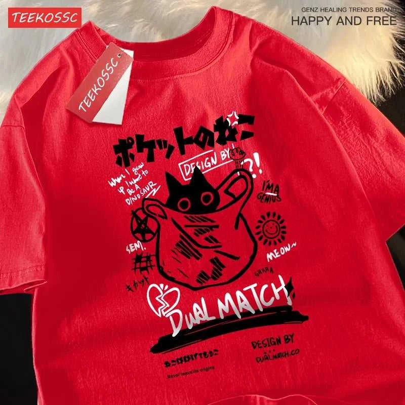 Japanese Fun And Cute Harajuku Cat Clothes Men Women Cotton Tops Creativity Casual T Shirts Cartoons Loose Couple Short Sleeve The jack market .AU The jack market .AU Men Fashion $ 27 14:350850#Pink;5:100014064