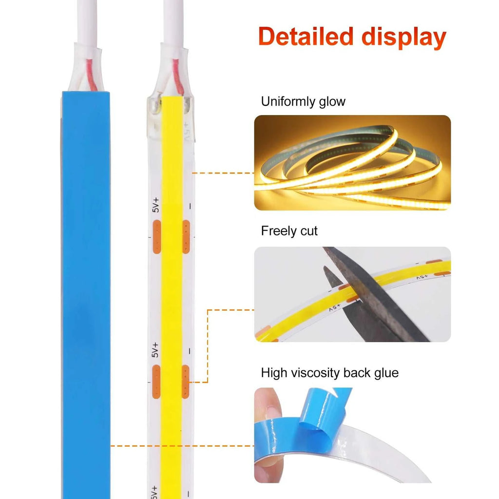 5V USB COB LED Strip Light with 3Key Dimmer 320LEDs/m Flexible Tape Natural Warm White for Room TV Mirror Backlight Cabinet Lamp The jack market .AU The jack market .AU Home $ 50 136:173#Warm White;380:201451169#0.5m