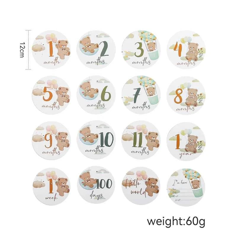 Baby Bear Milestone Number Monthly Memorial Cards Newborn Birthday Gifts Souvenir Newborn Birth Photo Photography Accessories