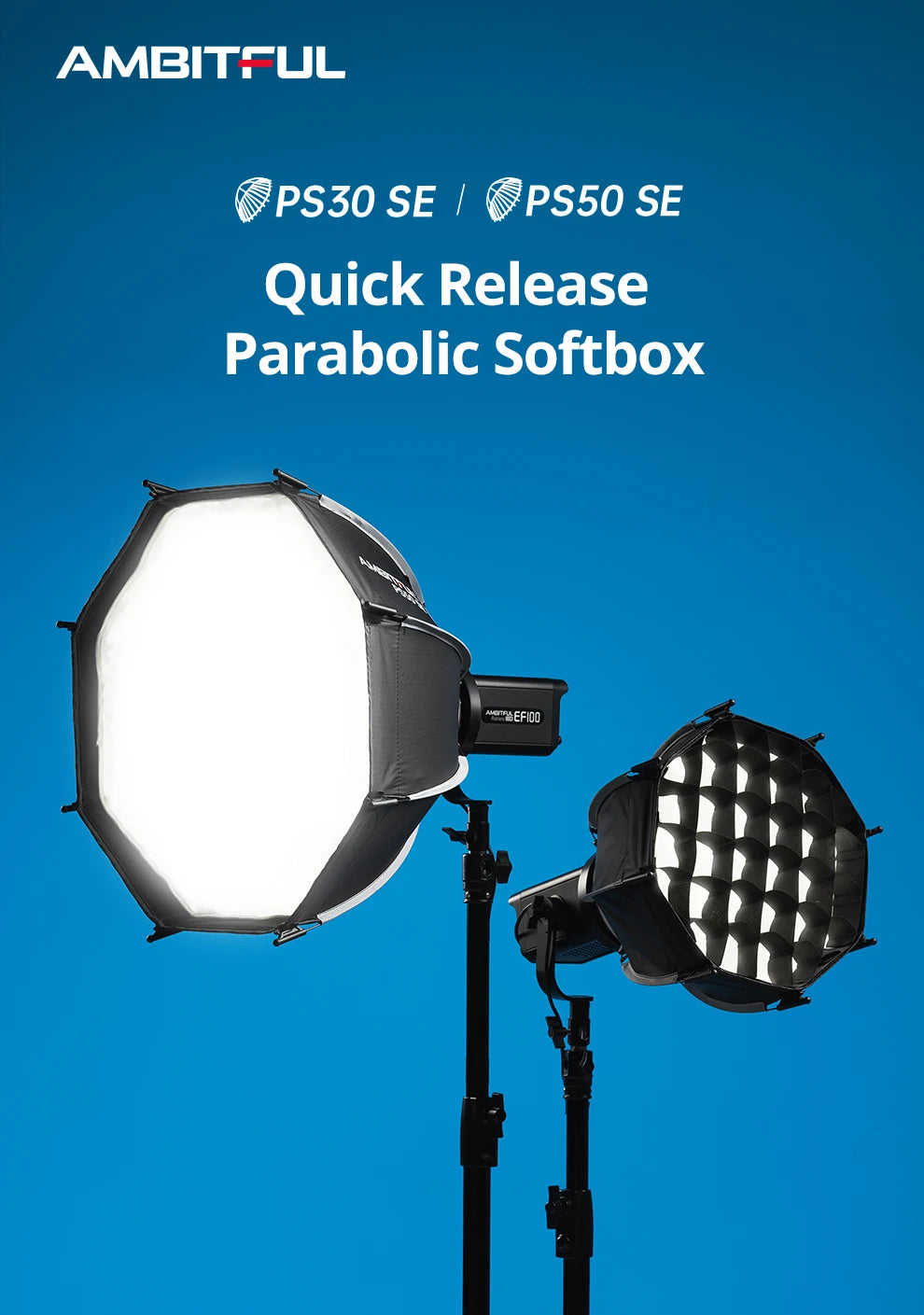 AMBITFUL PS30/PS50 SE 30cm 55cm mini Quickly Release Bowens Mount Octagon Softbox + Honeycomb Grid Outdoor SoftBox for LED Flash
