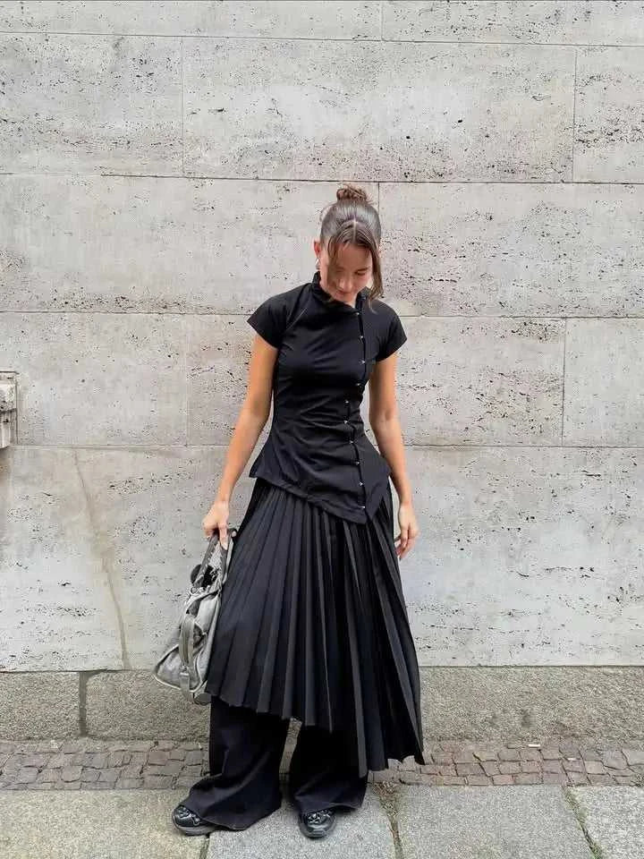 Women Vintage Black Irregular Buttons Top Fashion Solid Lapel Short Sleeve Slim Cropped Blouse 2026 Lady Daily Street Y2k Tops The jack market .AU The jack market .AU Woman Fashion $ 82 14:771#Picture Color;5:361386