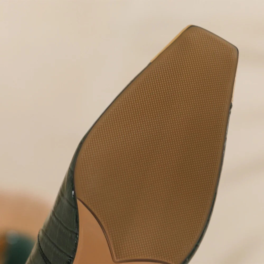 【JOCHEBED HU】Brand New Shoes Metal Square Toe Women Pumps Patchwork Genuine Leather Thin High Heels Ladies Footwear Plus 34-43