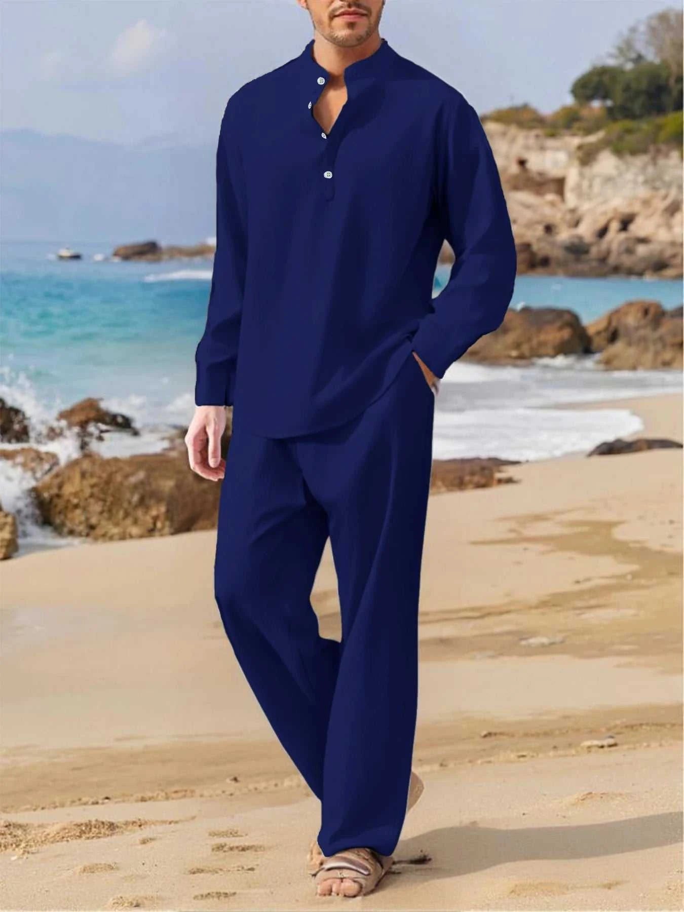 Men's Fall Casual Outfits Solid Color Henley Collar Long Sleeve Tops with Elastic Waist Pants Long Sleeve Pants Shirt Suit The jack market .AU The jack market .AU Men Fashion $ 47 14:193#Black;5:100014064