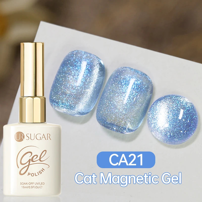 UR SUGAR 15ml  Autumn Winter Red Cat Magnetic Gel Nail Polish White Dopamine Nail Sparkling Glitter Soak Off UV LED for Manicure