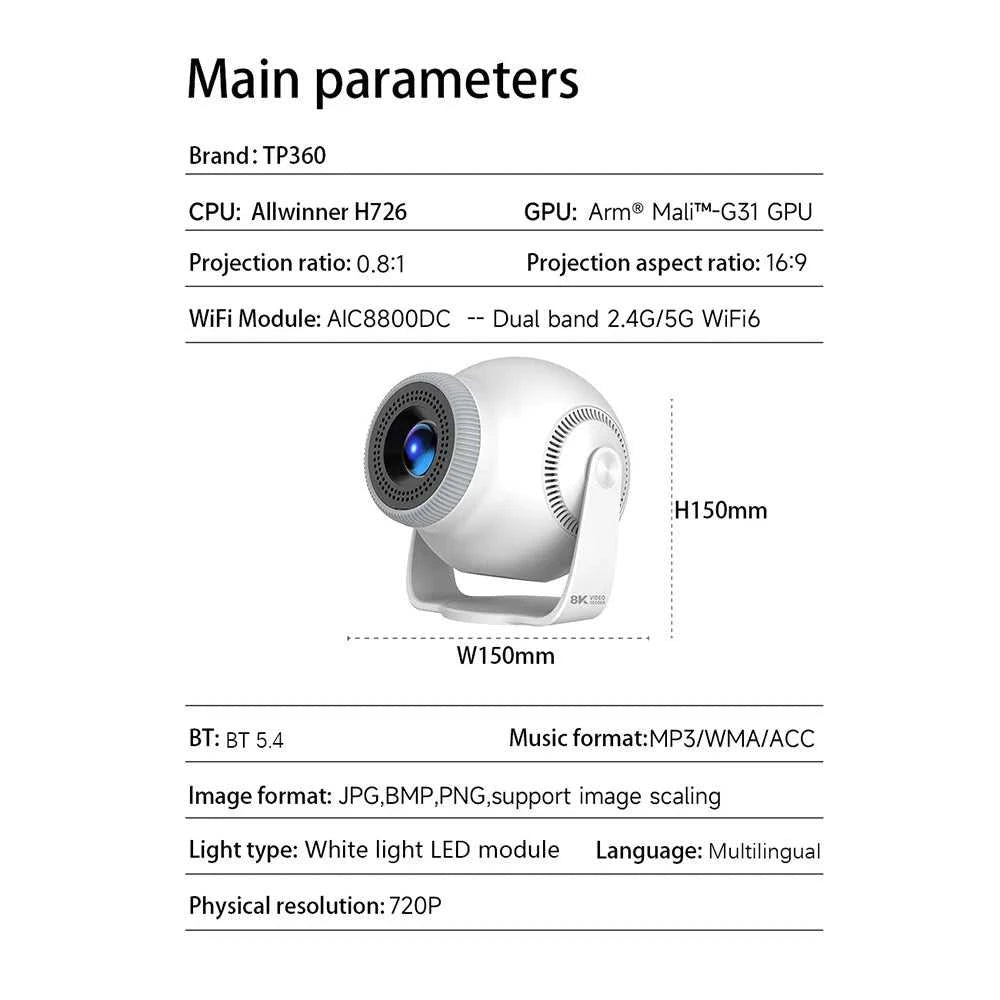 Velec TP360 Android14 Smart Projector 450 ANSI 720P 8K Video Decode Auto Focus Portable Outdoor Movie Projector for Home Theater The jack market .AU The jack market .AU Accessories Electronics $ 157 14:201441169#TP360;200009209:201447604