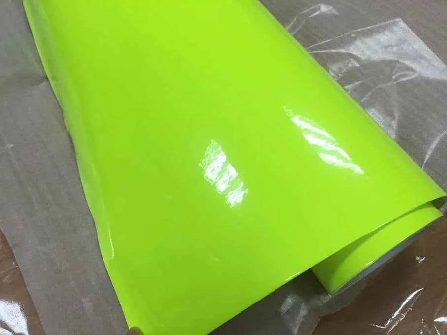 Premium Car Styling Glossy Fluorescent Yellow Vinyl Sticker Glossy Fluorescent yellow Vinyl Wrap Self Adhesive Sticker