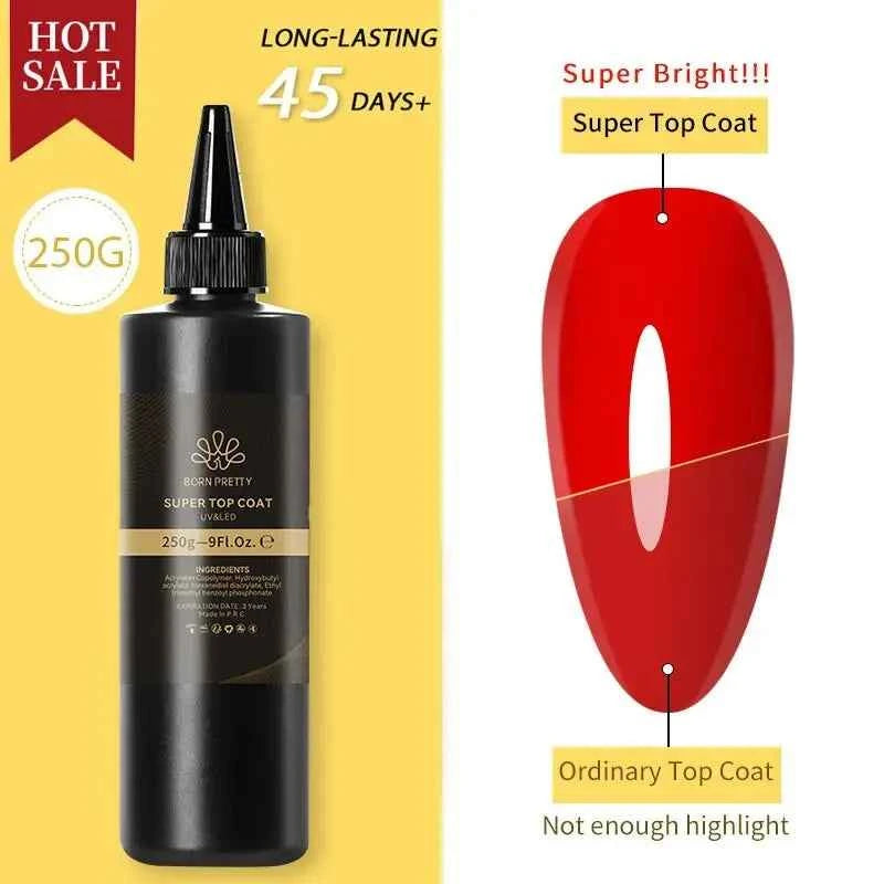 BORN PRETTY 250g Super Top Coat Professional Nail Art Soak Off Top Coat Long-lasting Anti-Stain Functional Gel Polish