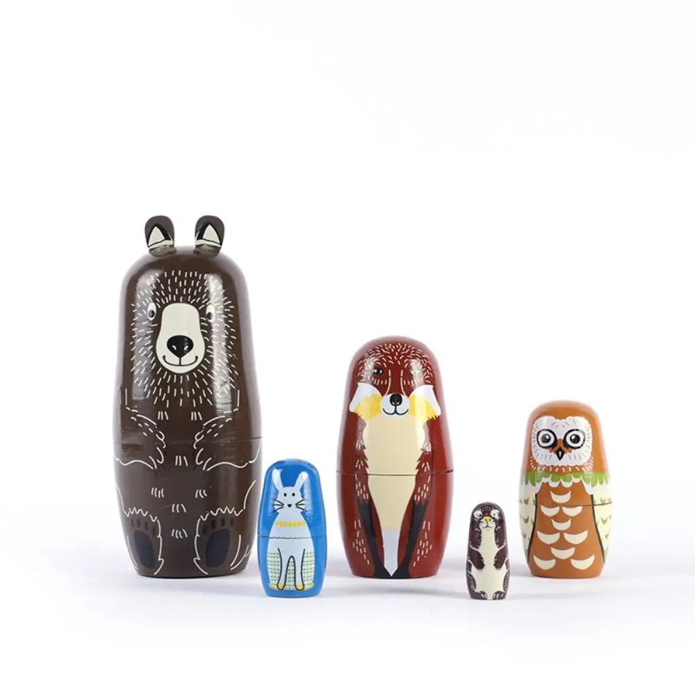Rabbit 5Pcs/Set Animal Matryoshka Doll Wood Smooth Wooden Stacking Dolls Line Dog Panda Girls Russian Doll Christmas