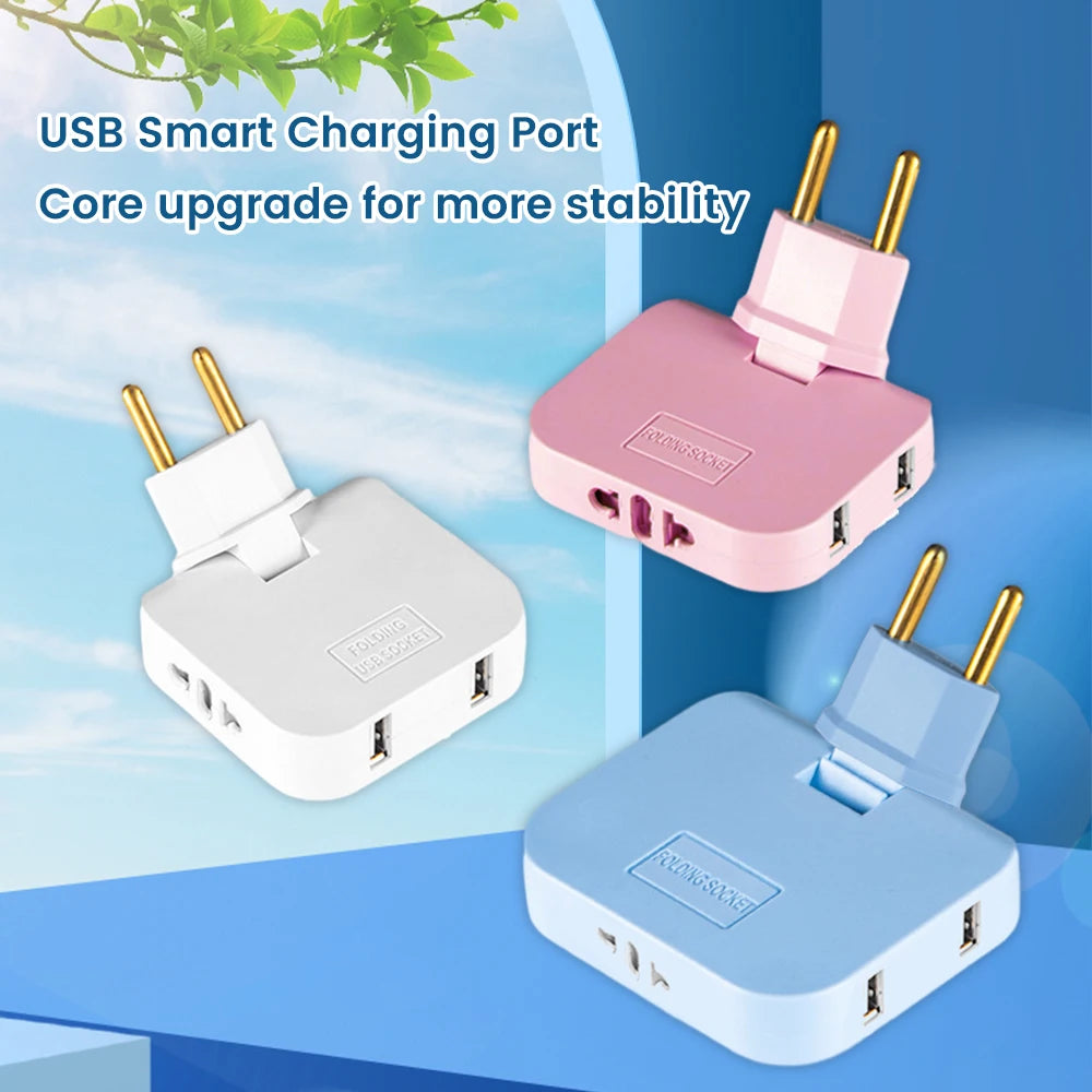 EU Universal Plug Dual USB Interface 3 In 1 Foldable Rotate Plug Hidden Socket USB 2A/5V 2500W Fast Charger Portable Travel Set