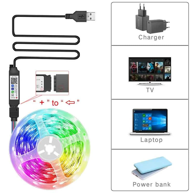 Led Lights For Bedroom Bluetooth Wifi App Remote Control Rgb Led Light Strip 5050 Rgb Usb 5V Led Tape Tv Backlight Room Lighting The jack market .AU The jack market .AU Home $ 52 136:9131324113#WIFI W 44 KEY;380:200746124#4M