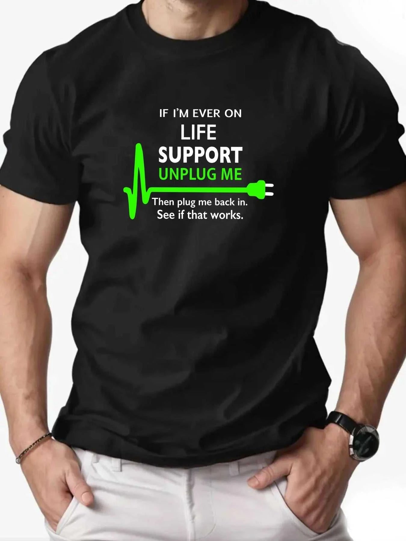 100% Cotton Men's Round Neck T-shirt Creative "Life Support Unplug" Socket Graphic Print Breathable Casual Loose Oversized Tee The jack market .AU The jack market .AU Men Fashion $ 39 14:1254#Light Blue;200007763:201336100;5:361386
