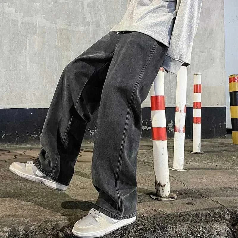 Korean Style Streetwear New Fashion Baggy Casual Men Jeans High Street Harajuku Denim Trousers Men Brand pants Black grey Blue The jack market .AU The jack market .AU Men Fashion $ 36 14:365458#Image color;5:361386