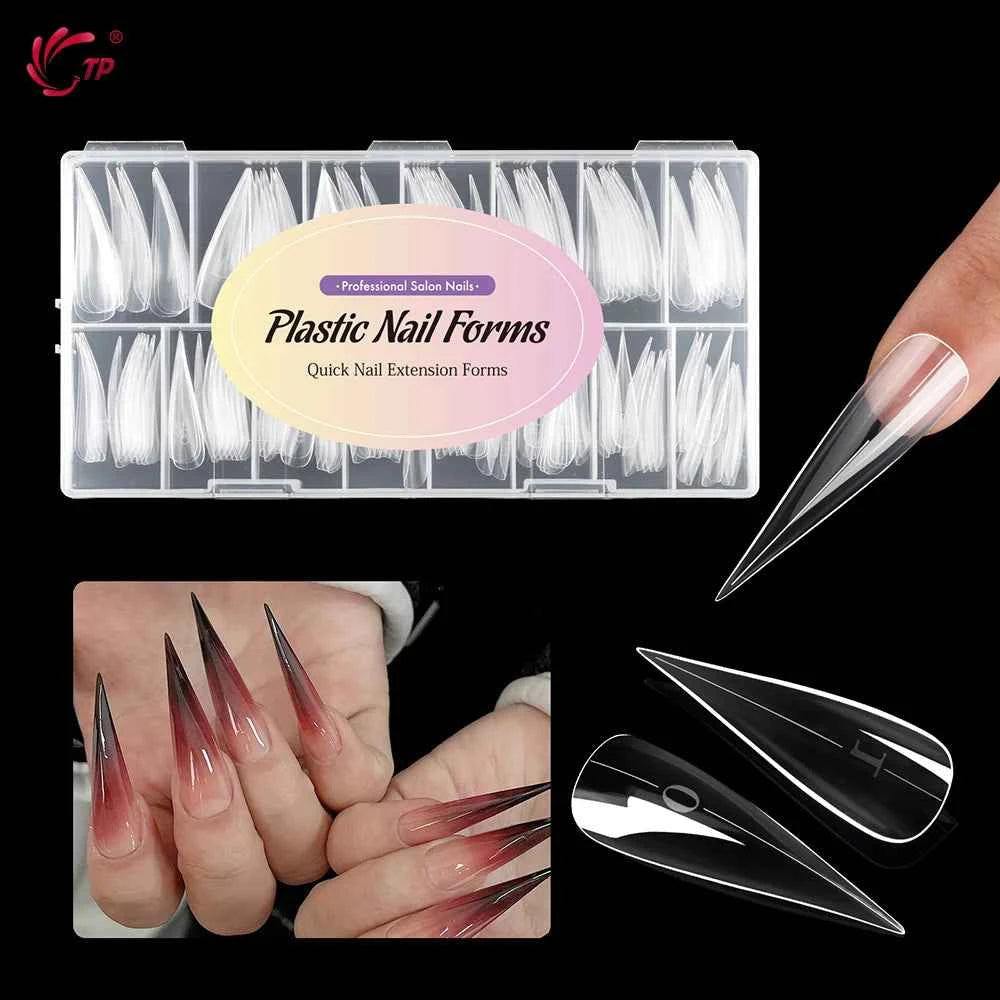 TP 150pcs New Clear Nail Dual Forms Hawk Claw Shape Poly Nail Gel Molds Full Cover False Nail Tips Extension Top Manicure Tools