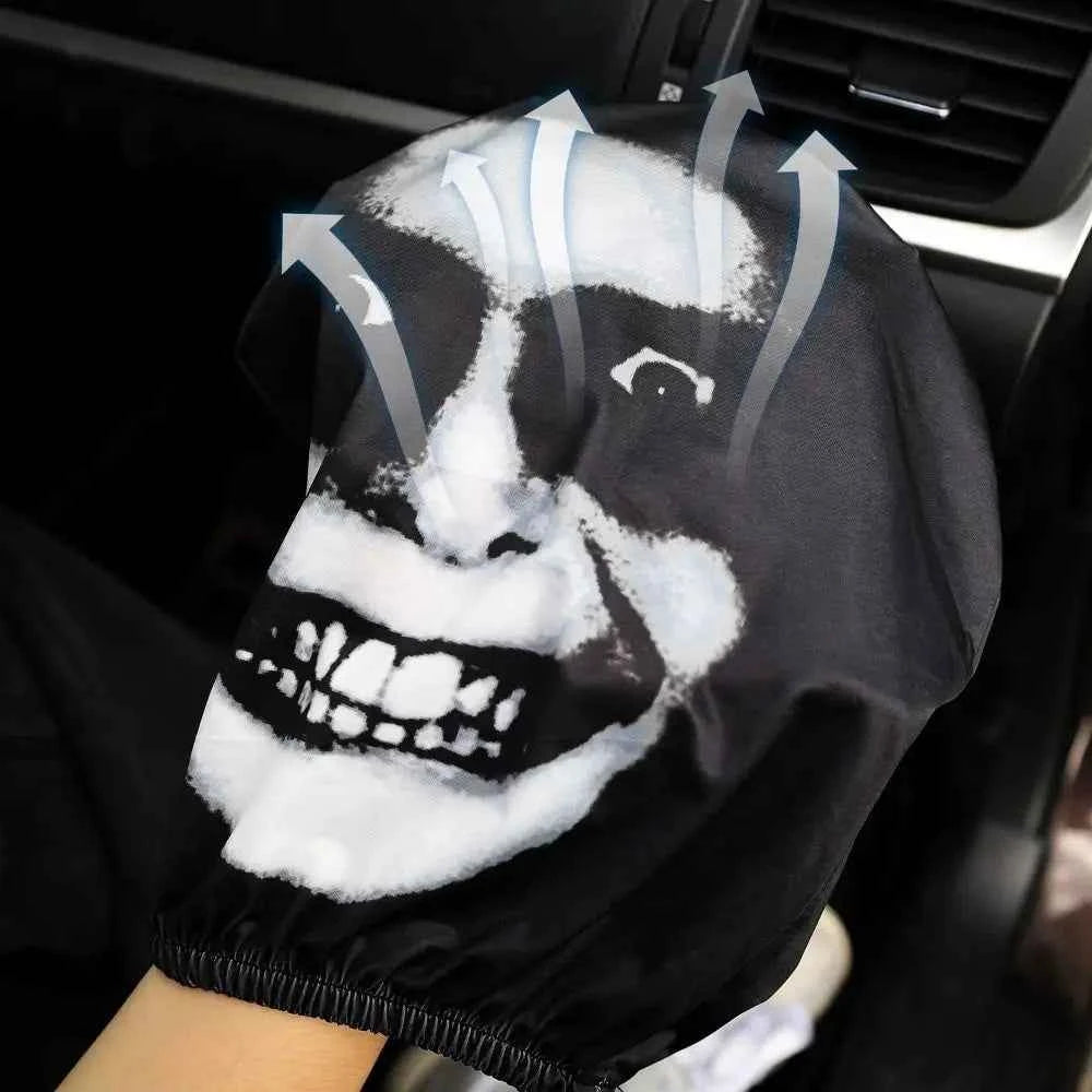 2Pcs Universal Car Seat Cover Black Skull Pattern Breathable Headrest Cover Dust-proof Elastic Car Seat Headrest Interior Decor