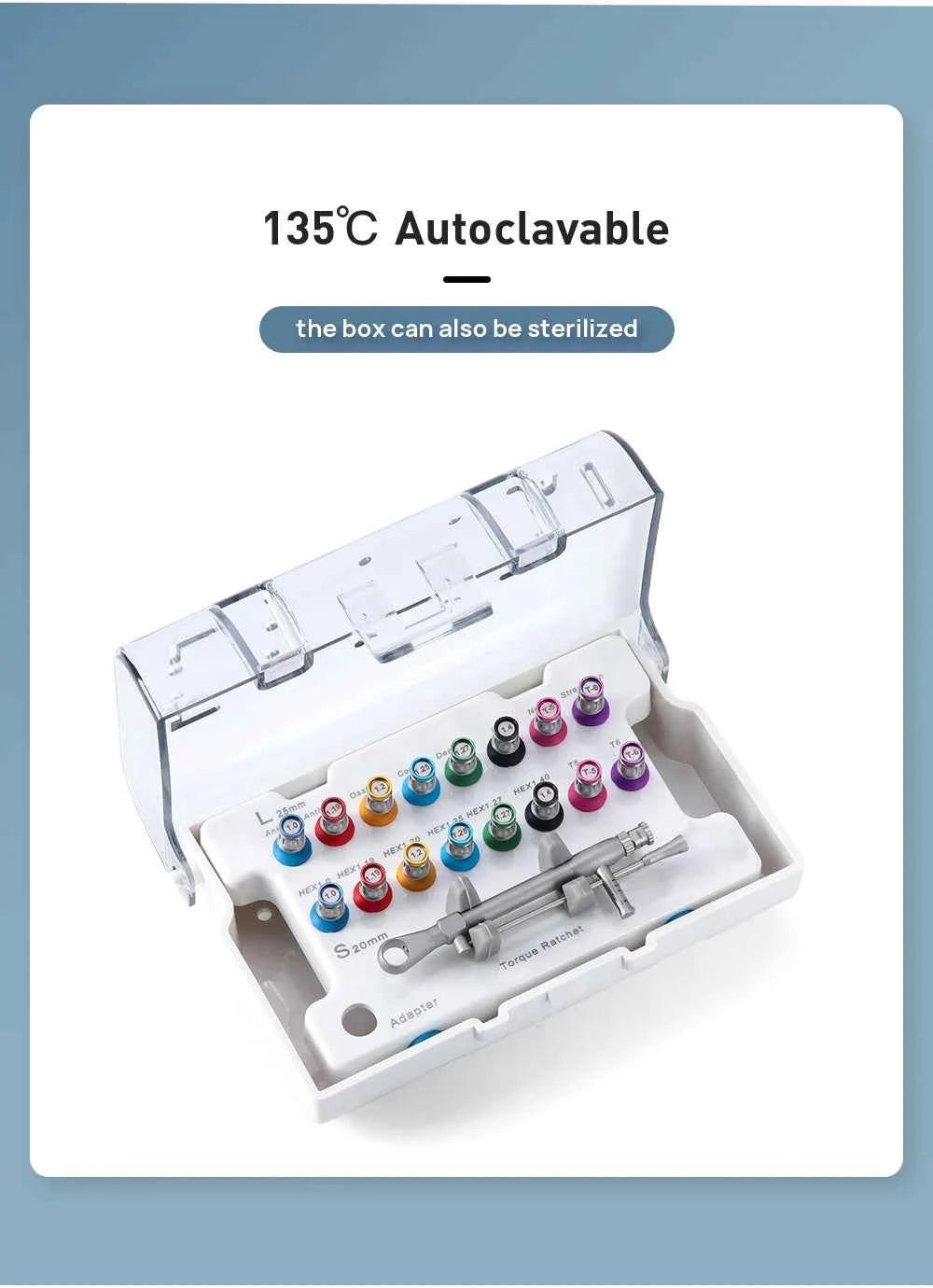 AZDENT Dental Implant Torque Wrench Kit - 16 Precision Drivers & 1 Autoclavable Wrench for Seamless Dental Procedures