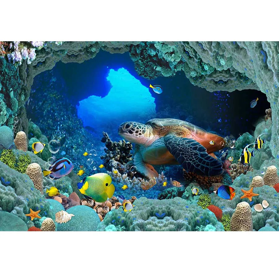 Underwater World Dolphin Coral Seaweed Seabed Aquarium Theme Photography Background Children Birthday Party Decor Backdrop