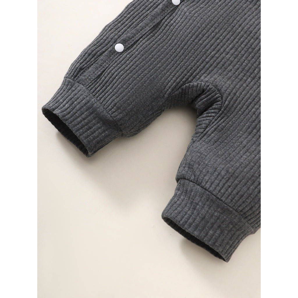 0-6 Months Baby Boy Cute Penguin Hooded with White Small Circle Single-Breasted Bodysuit Dark Grey Long-sleeved Romper Pajamas